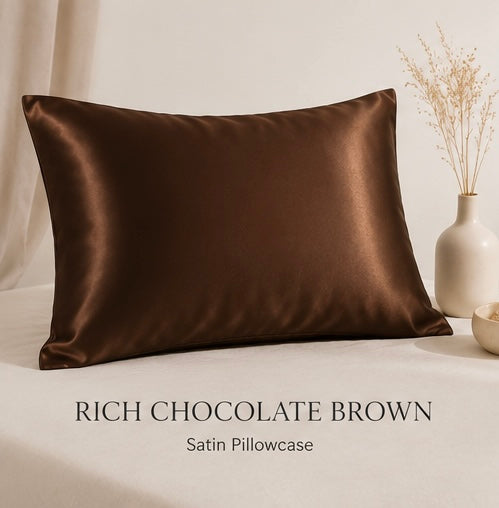 SATIN PILLOW CASE - RICH CHOCOLATE BROWN