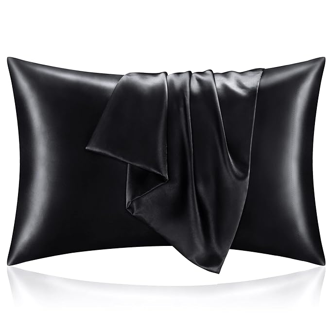 SATIN PILLOW CASE - BLACK - (PACK OF 2)